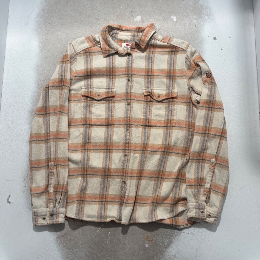 Fjallraven Ovik Flannel Shirt Womens Medium Plaid Organic Cotton Cream